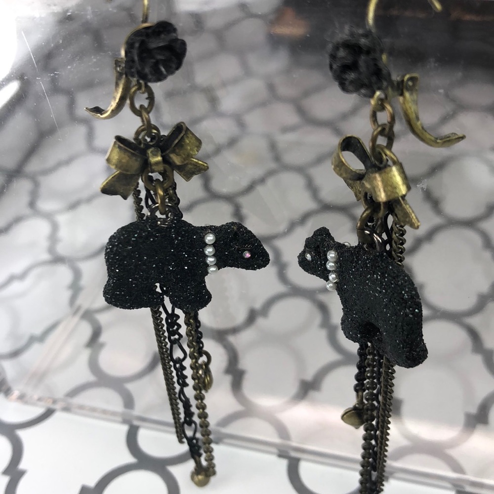 Betsey Johnson black bear dangle earrings